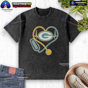 Official Love Green Bay Packers Stethoscope Headphones Fans Washed T-Shirt for NFL supporters and team enthusiasts.