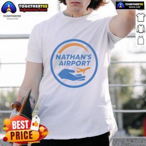 Alt Text: Official Nathan's Airport Logo T-Shirt featuring a stylish design and vibrant colors for aviation enthusiasts.