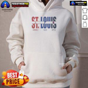 Official St. Louis City SC hoodie featuring St. Louis Cardinals and Blues logos, perfect for local sports fans.