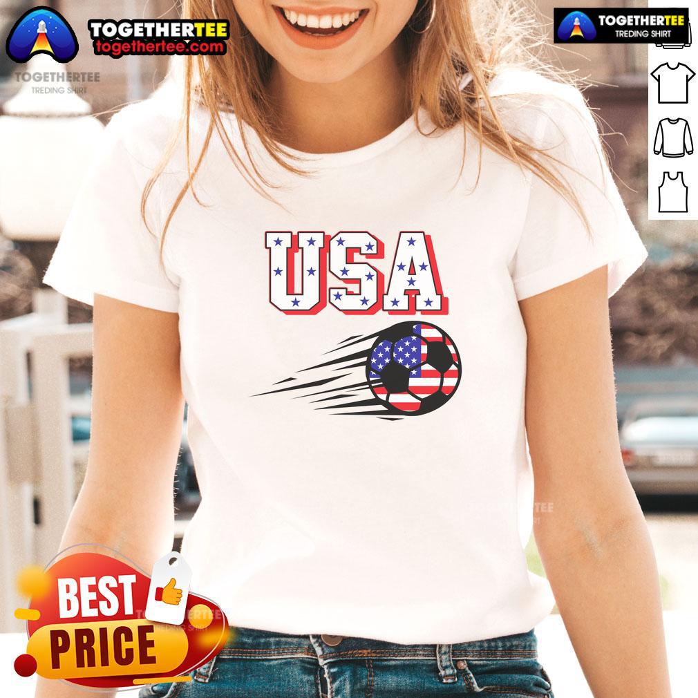 Official USA Soccer Fan Ladies Tee featuring a stylish design, perfect for supporting the team at games or casual outings.