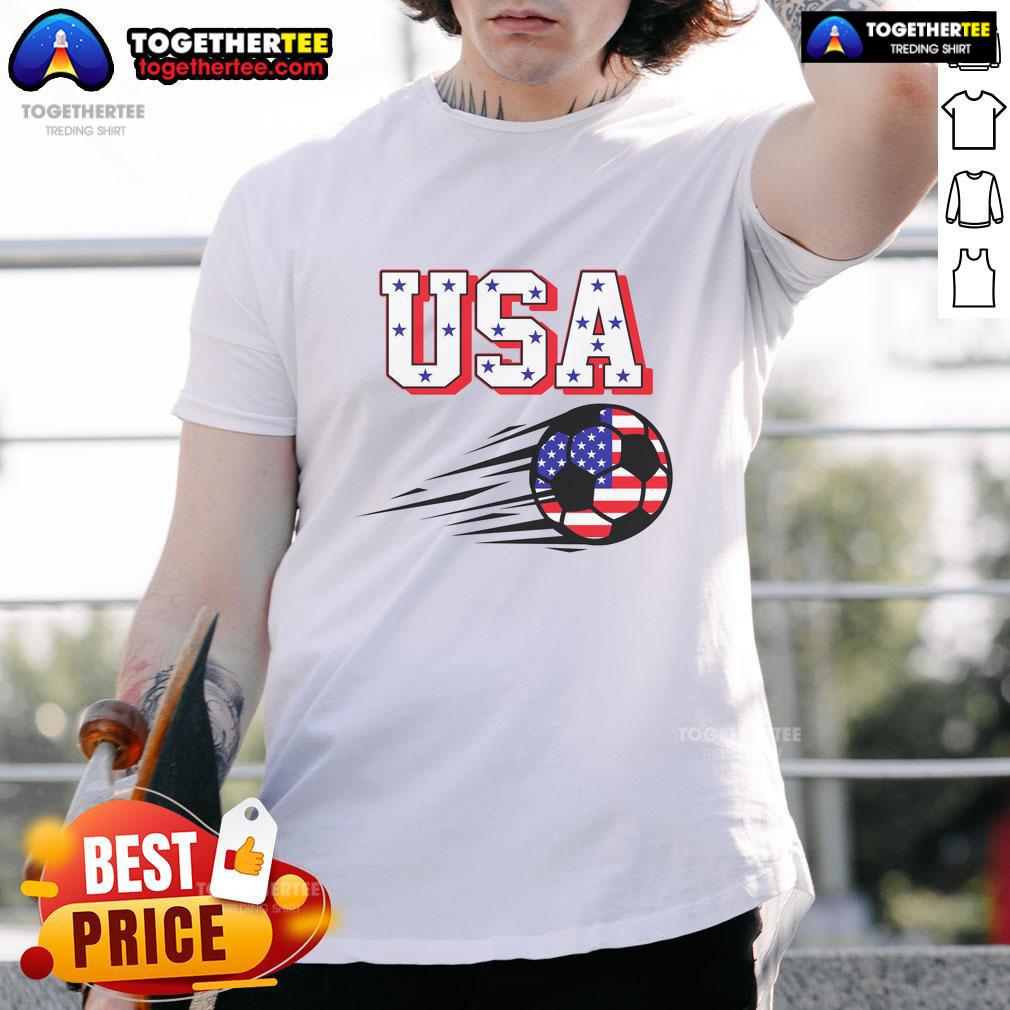 Official USA Soccer Fan T-Shirt featuring vibrant graphics and bold colors, perfect for cheering on your team.