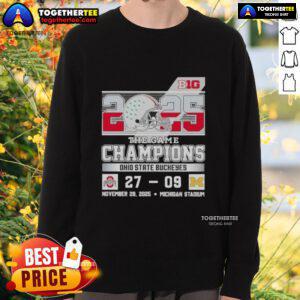 Ohio State Buckeyes sweatshirt celebrating Big Ten champions victory over Michigan at The Game, featuring team colors and logo.