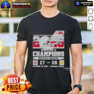 Original Big Ten The Game Champions Ohio State Buckeyes T-Shirt featuring Michigan Stadium design for fans.