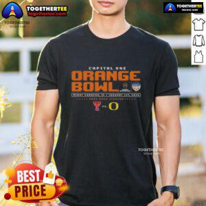 Alt Text: Original Capital One Orange Bowl T-Shirt featuring Texas Tech Red Raiders vs Oregon Ducks in Miami Gardens, FL.