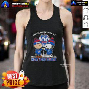 Original Charlie Brown x Snoopy 100th Anniversary tank top featuring New York Giants football design, 1925-2025.
