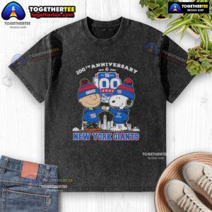 Original Charlie Brown x Snoopy 100th Anniversary T-shirt celebrating New York Giants football, 1925-2025.