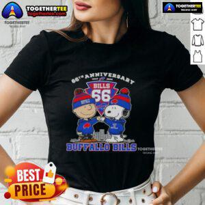 Alt Text: Original Charlie Brown x Snoopy 66th Anniversary Buffalo Bills Football Ladies Tee, celebrating 1960-2026.
