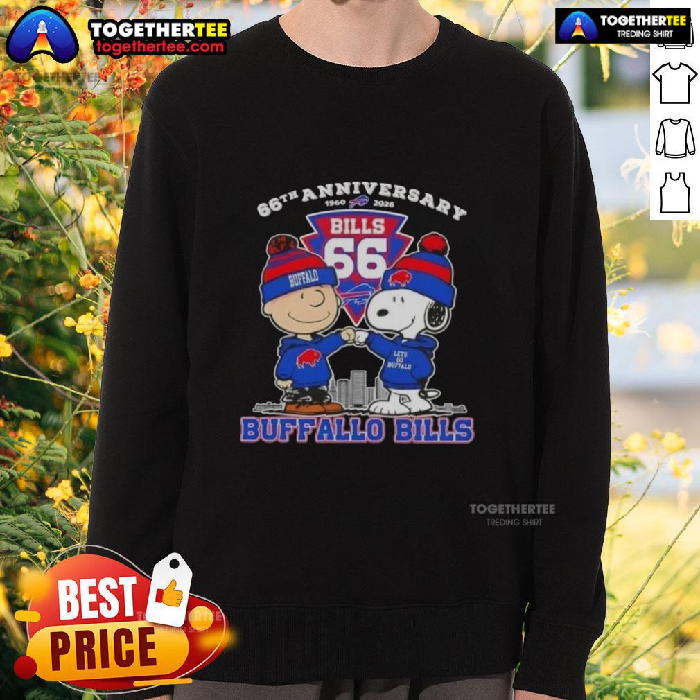 Original Charlie Brown X Snoopy 66th Anniversary Buffalo Bills football sweatshirt, celebrating the iconic characters.
