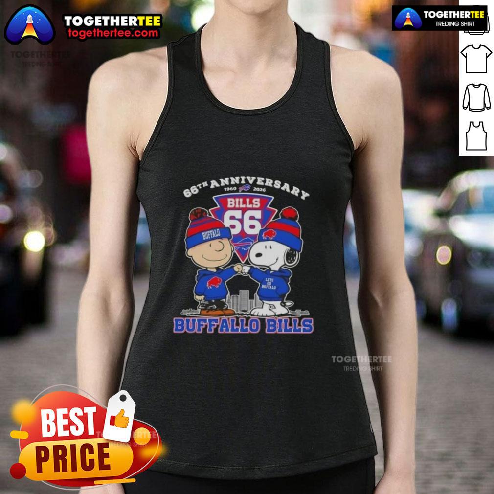 Alt Text: Original Charlie Brown X Snoopy 66th Anniversary Buffalo Bills Football Tank Top, celebrating 1960-2026.