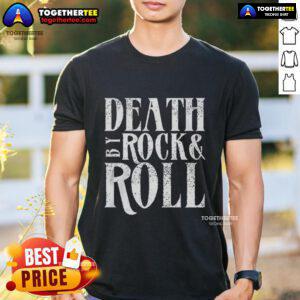 Original Death By Rock Roll T-Shirt featuring bold graphics and a vintage design, perfect for rock music enthusiasts.