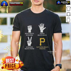 Alt Text: Original Pittsburgh Pirates T-Shirt featuring 'Nothing Beats Rock Beats Scissors Paper Beats Rock Scissors Beats Paper' design.