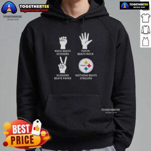 Original Pittsburgh Steelers hoodie featuring 'Nothing Beats Rock, Scissors Beats Paper' design, perfect for fans.