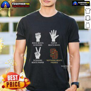 Original San Diego Padres T-shirt featuring 'Nothing Beats Rock Beats Scissors Paper Beats Rock Scissors Beats Paper' design.
