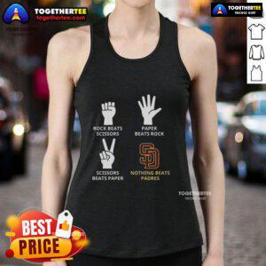 Original San Diego Padres tank top featuring 'Nothing Beats Rock, Paper, Scissors' design in vibrant colors.