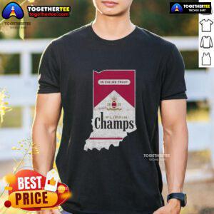 Alt Text: Premium Flippin' Champs 'In Cig We Trust' Indiana Hoosiers Football T-Shirt featuring vibrant team colors and logo.