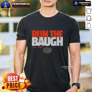 Alt Text: Premium Florida Gators Jadan Baugh Run The Baugh T-Shirt featuring vibrant team colors and bold graphics.