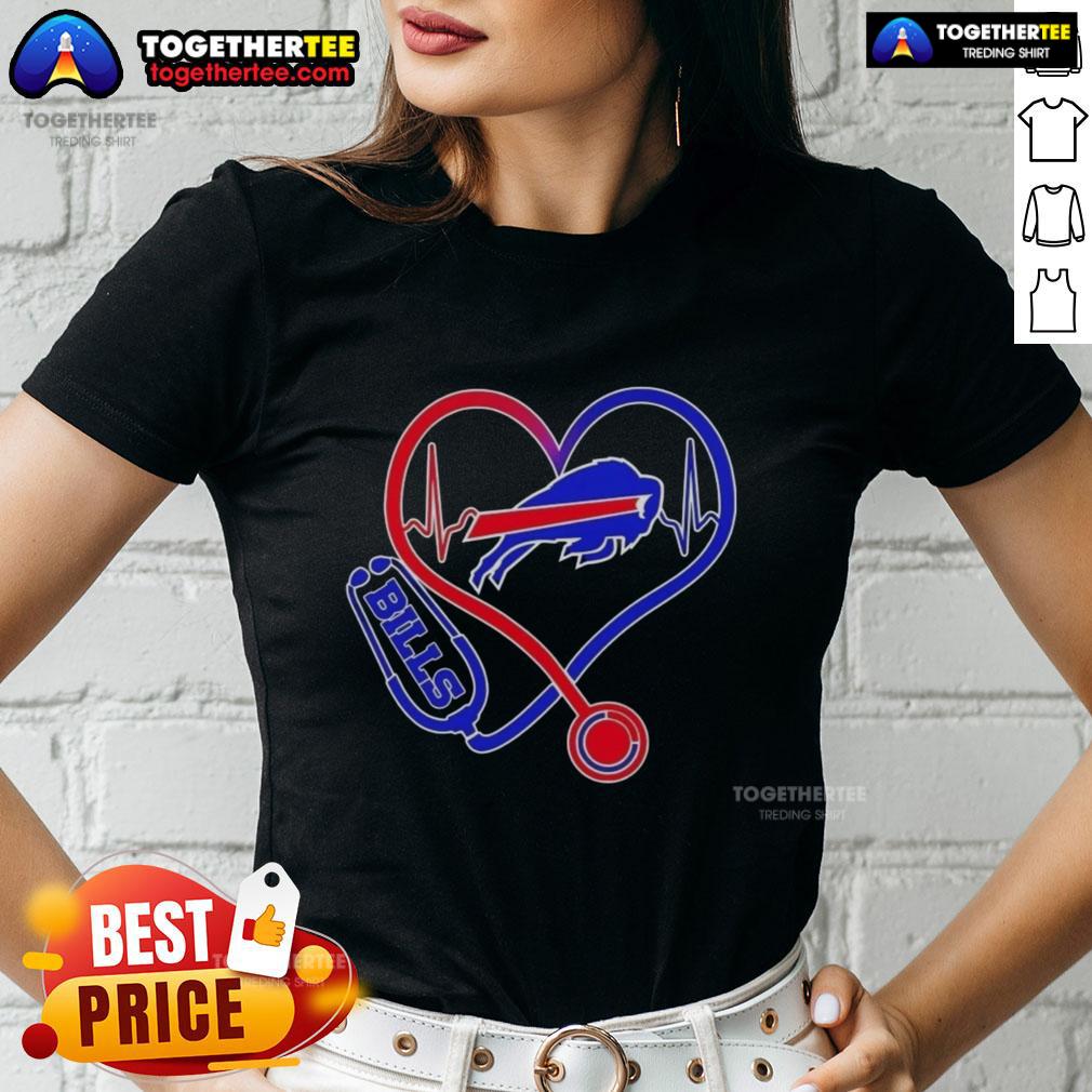 Premium Nurse Love Buffalo Bills Ladies Tee featuring a stylish design for female fans of the Buffalo Bills.