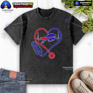 Premium Nurse Love Buffalo Bills washed t-shirt featuring a stylish design perfect for fans and healthcare professionals.