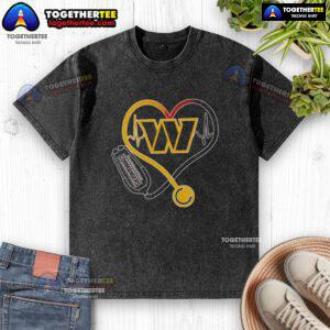 Premium Nurse Love Washington Commanders washed t-shirt showcasing team pride and comfort for fans and healthcare workers.