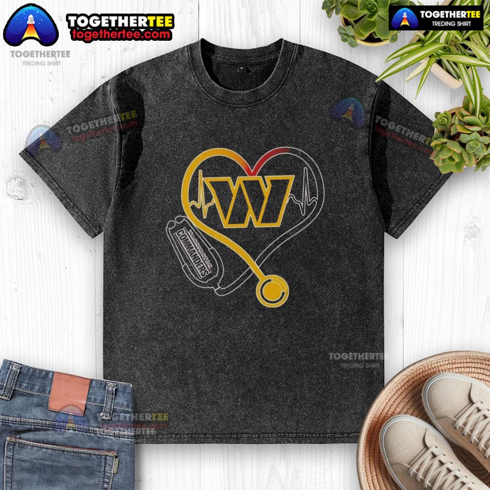 Premium Nurse Love Washington Commanders washed t-shirt showcasing team pride and comfort for fans and healthcare workers.