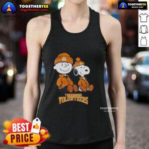 Alt Text: Pretty Tennessee Volunteers tank top featuring Snoopy and Charlie Brown design, perfect for game day style.