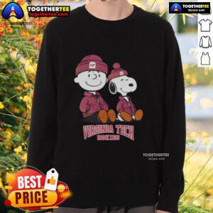 Pretty Virginia Tech Hokies sweatshirt featuring Snoopy and Charlie Brown, perfect for fans and cozy style.