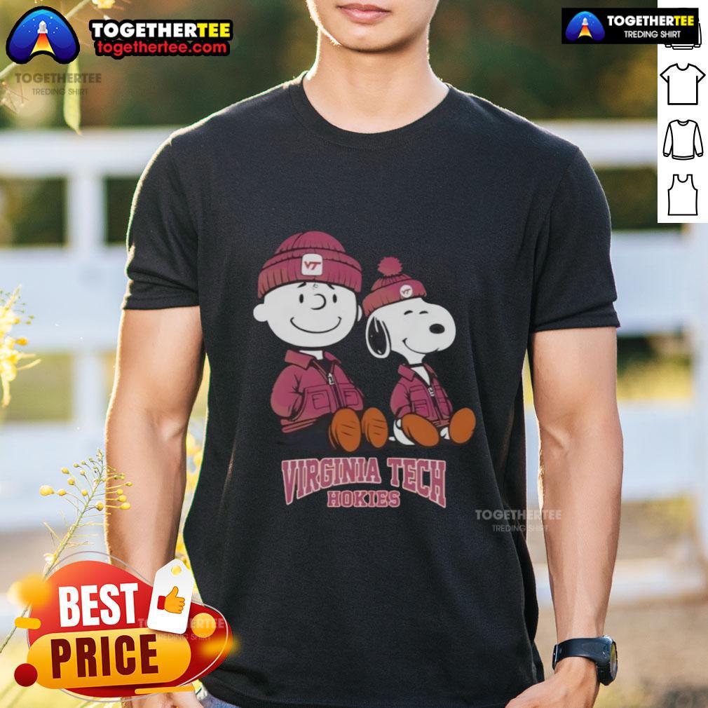 Pretty Virginia Tech Hokies X Snoopy and Charlie Brown T-Shirt featuring vibrant graphics and school spirit design.