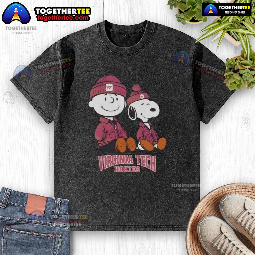 Pretty Virginia Tech Hokies X Snoopy and Charlie Brown washed t-shirt featuring vibrant graphics and a stylish fit.