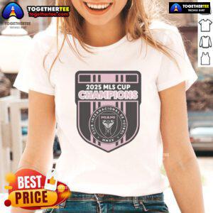 Alt Text: Inter Miami logo on a stylish ladies tee from Top CF 2025 MLS Champions collection.