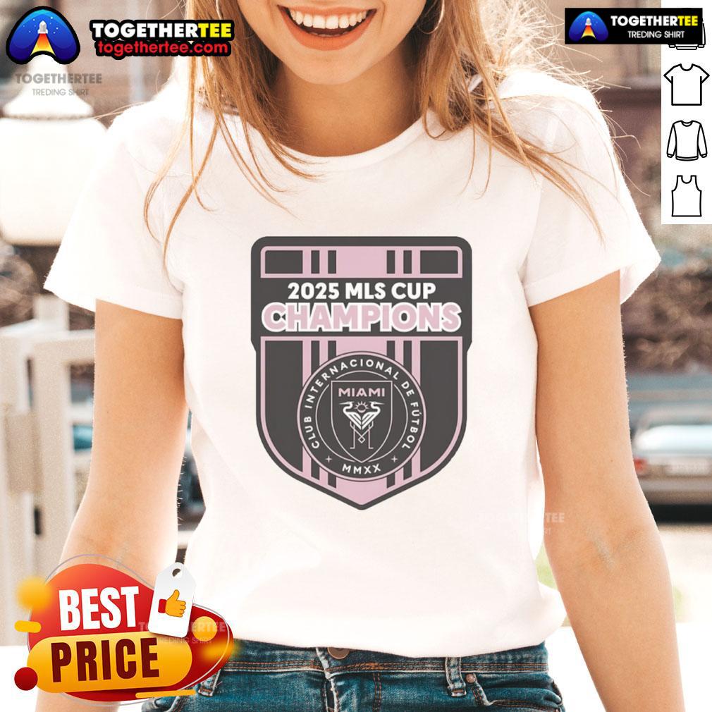 Alt Text: Inter Miami logo on a stylish ladies tee from Top CF 2025 MLS Champions collection.