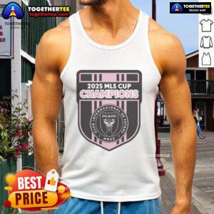 Alt Text: Inter Miami logo tank top for Top CF 2025 MLS Champions, featuring stylish design and vibrant team colors.