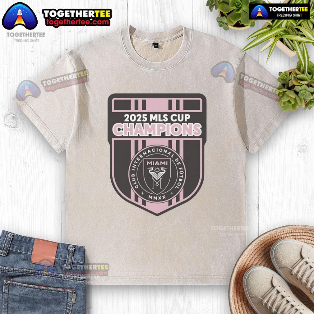 Alt Text: Top CF 2025 MLS Champions Inter Miami logo on a washed t-shirt, showcasing team pride and style.