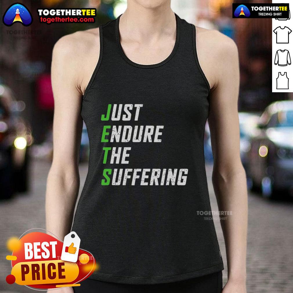Top Just Endure The Suffering Tank Top in black, featuring motivational text design for fitness enthusiasts.