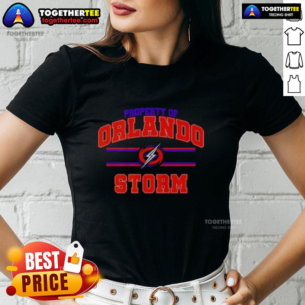 Orlando Storm UFL logo on a stylish ladies tee, perfect for fans of the team and casual wear enthusiasts.