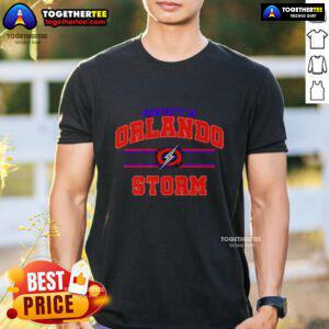 Orlando Storm UFL logo t-shirt displaying vibrant colors and team emblem, perfect for fans of the United Football League.