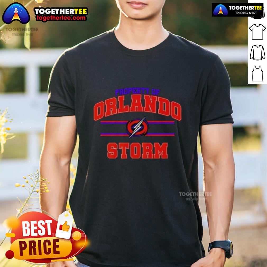 Orlando Storm UFL logo t-shirt displaying vibrant colors and team emblem, perfect for fans of the United Football League.