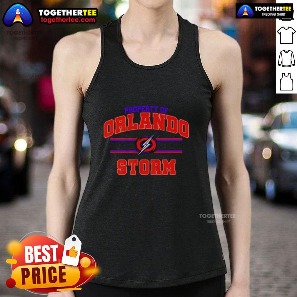 Orlando Storm UFL logo tank top showcasing vibrant design, perfect for fans of the Orlando Storm football team.