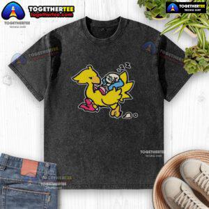 Alt Text: Top Sans and Chocobo washed t-shirt featuring unique graphic design, perfect for gamers and fans of quirky apparel.