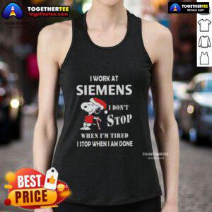 Top Snoopy I Work At Siemens Christmas Tank Top featuring Snoopy, perfect for holiday celebrations and casual wear.