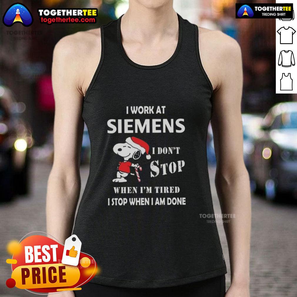 Top Snoopy I Work At Siemens Christmas Tank Top featuring Snoopy, perfect for holiday celebrations and casual wear.