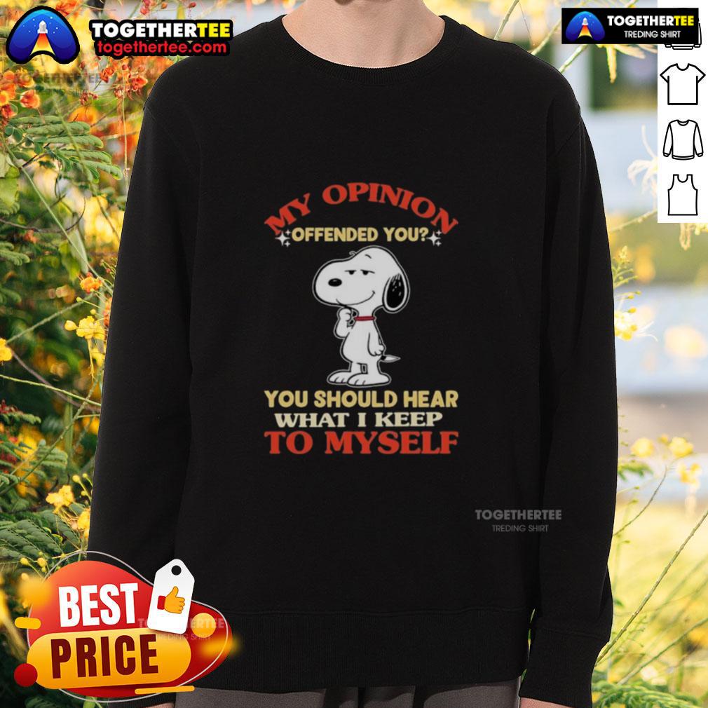 Casual sweatshirt featuring Snoopy with the quote 'You Should Hear What I Keep To Myself' for fans of witty apparel.
