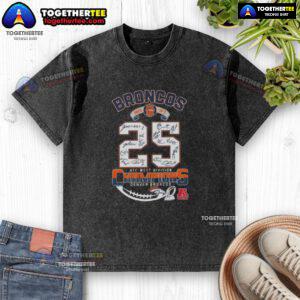 Denver Broncos 2025 AFC West Division Champions T-Shirt featuring all signatures, perfect for fans and collectors.