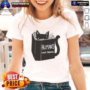 Awesome Humans User Manual for Cats Remix Ladies Tee featuring playful cat graphics and stylish design for cat lovers.