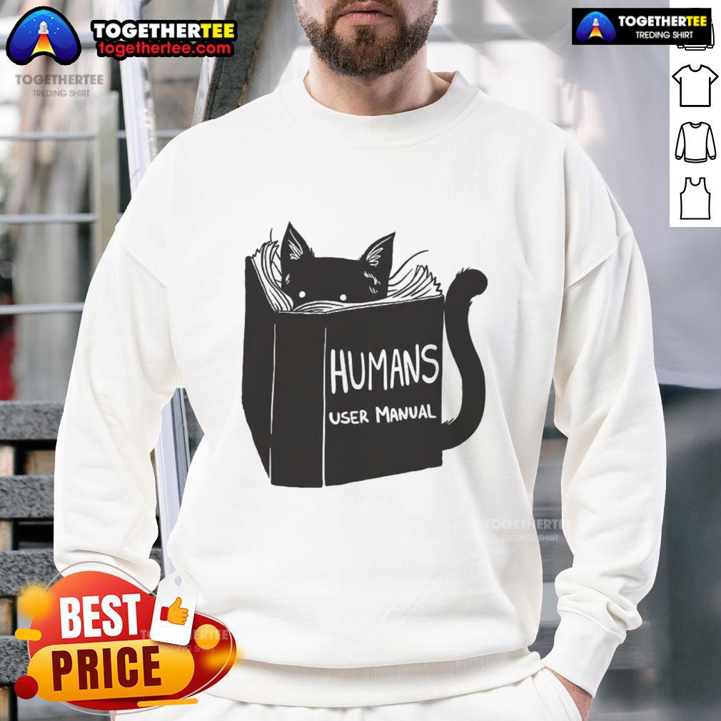 Alt Text: Awesome Humans User Manual for Cats Remix Sweatshirt featuring playful cat graphics and vibrant colors.