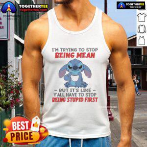 Good Stitch tank top design featuring a humorous message about kindness and frustration, perfect for casual wear.
