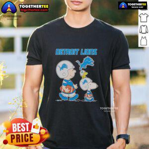 Nice Detroit Lions X Snoopy and Charlie Brown T-Shirt featuring vibrant graphics for fans of the Detroit Lions.