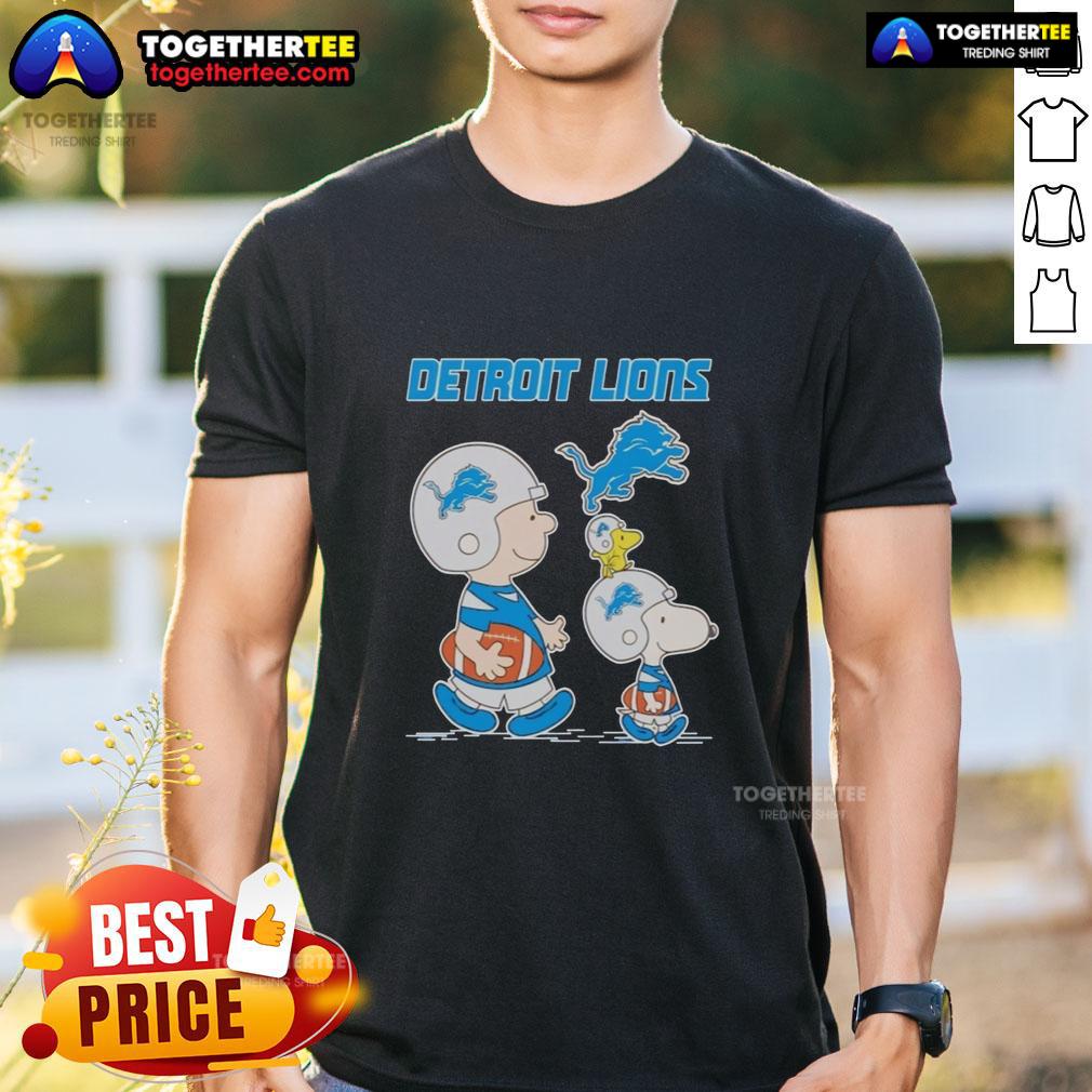 Nice Detroit Lions X Snoopy and Charlie Brown T-Shirt featuring vibrant graphics for fans of the Detroit Lions.