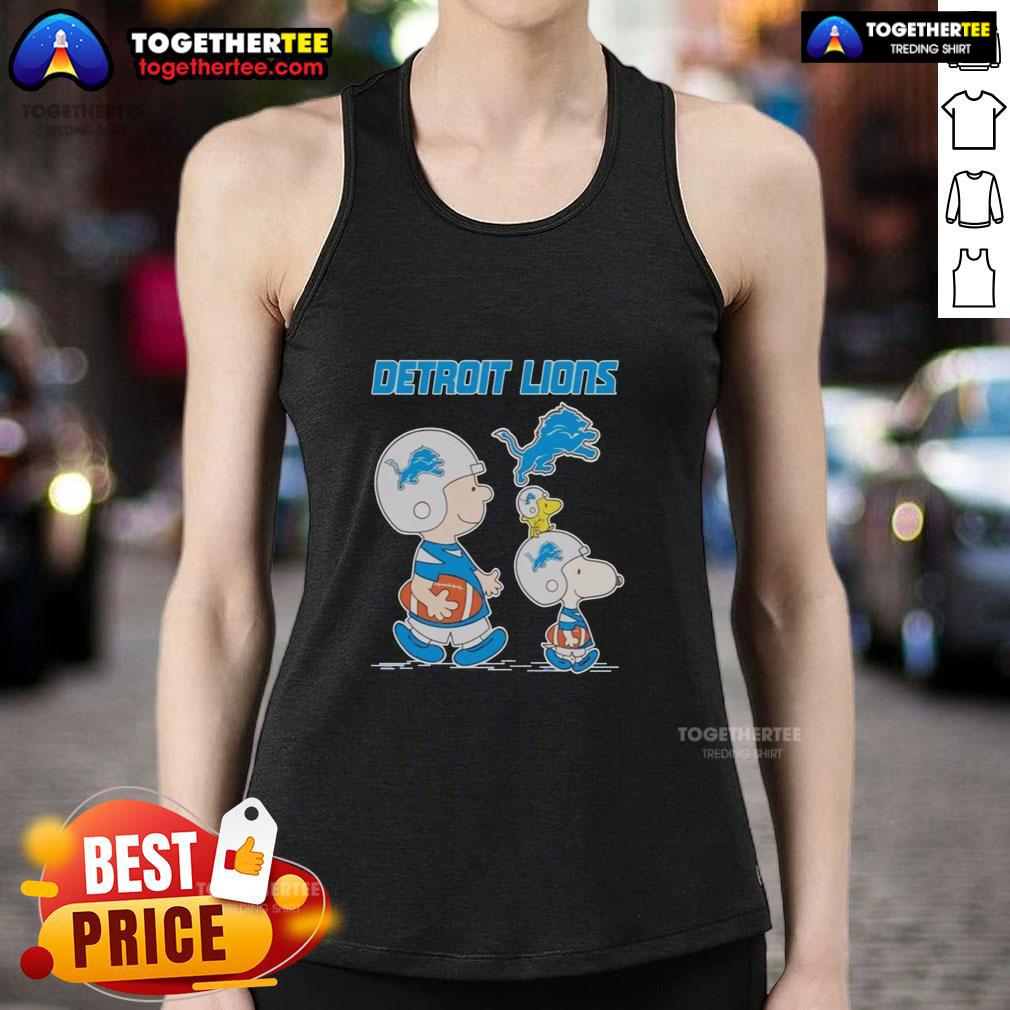 Detroit Lions tank top featuring Snoopy and Charlie Brown, perfect for fans of the Nice Detroit Lions collection.