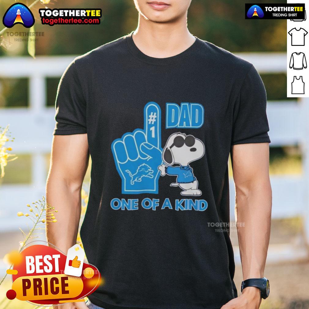 Unique Detroit Lions X Snoopy Dad T-Shirt featuring vibrant graphics, perfect for fans and collectors of exclusive apparel.