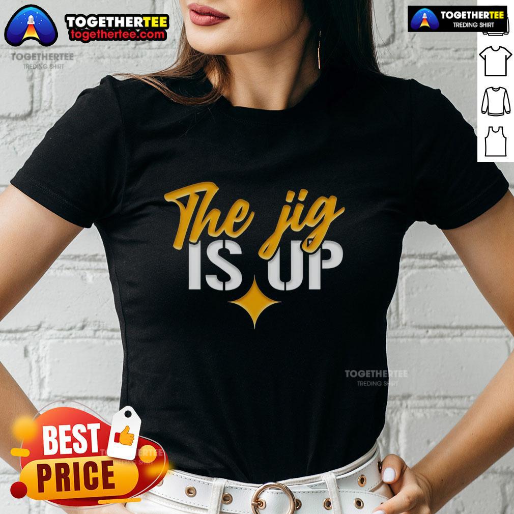 Nice The Jig Is Up Pittsburgh Steelers Ladies Tee featuring vibrant team colors and stylish design for female fans.